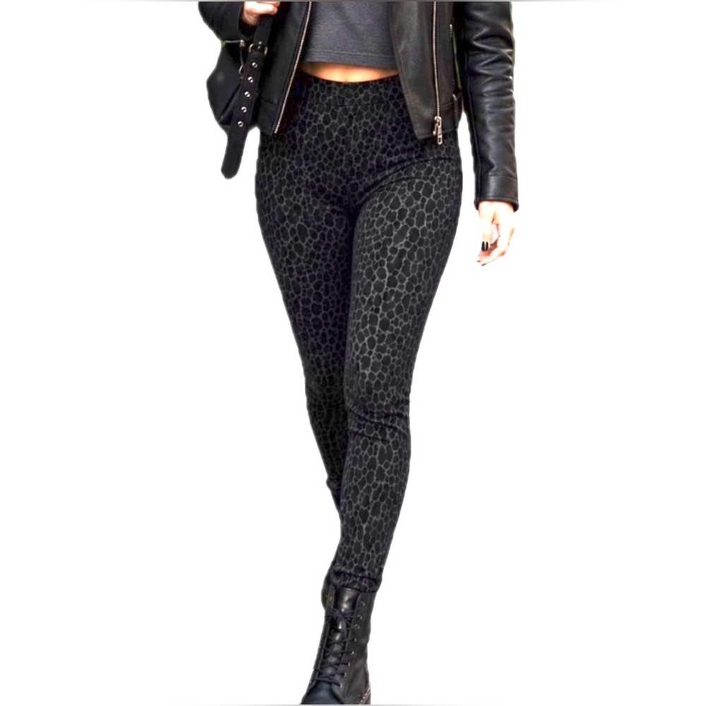 NWT. WHBM Ponte High-Rise Animal Print Leggings XXS Black/Gray Ankle 28"